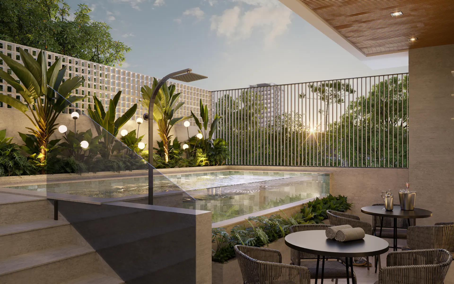 Espaço de convivência com jardim · GOA
